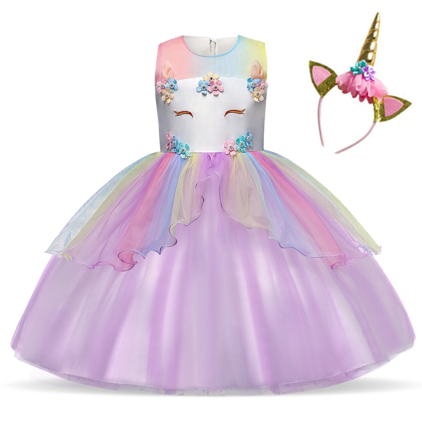 Princess Dress Fluffy Yarn Flower, Girls' Theme Party Dress, Cosplay