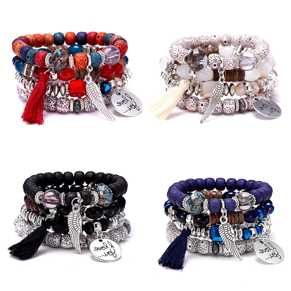 Multilayer Bracelet With Tassel 4-Piece Set
