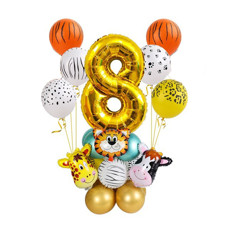 Golden Animal Number Post Balloon Jungle Animals