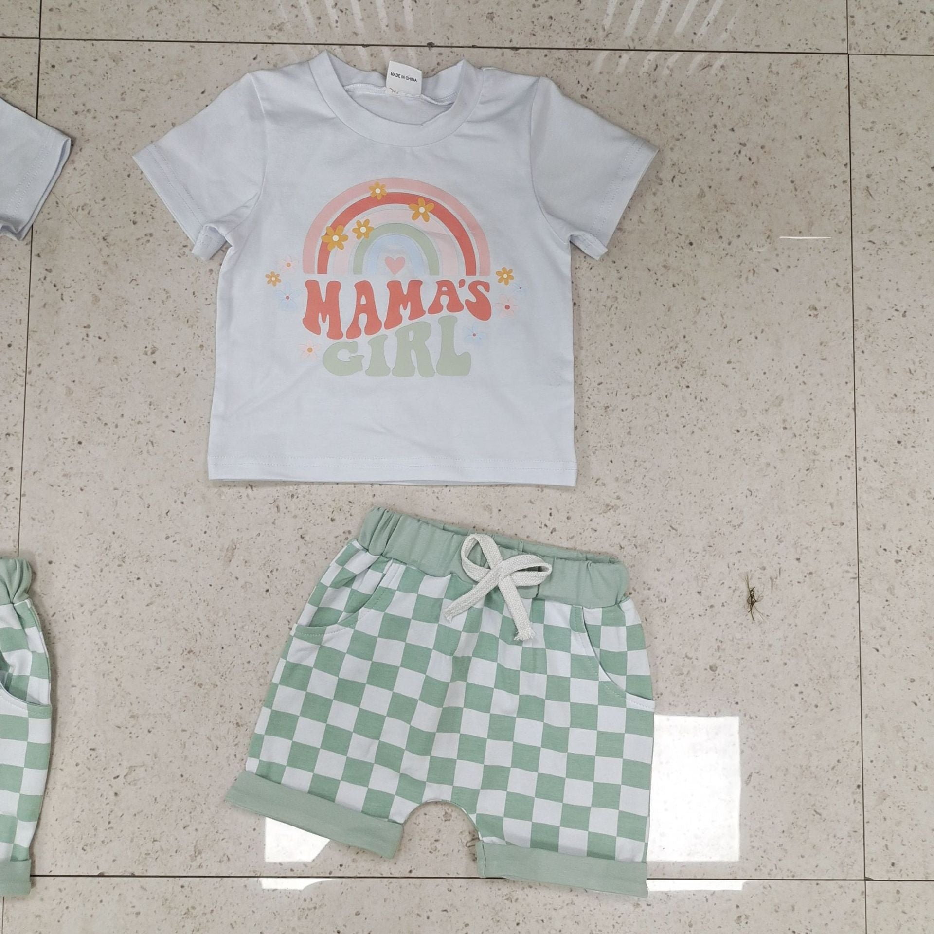 Girls' Checkered Short-sleeved Shirt & Shorts Set