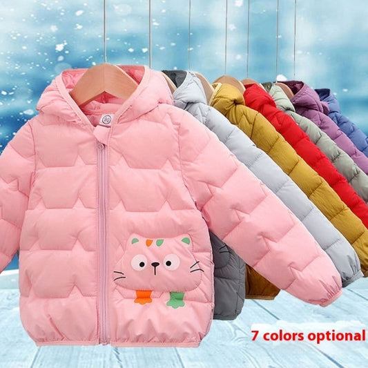 Girls' Down Padded Jacket, Cotton Padded Thin Hood Coat