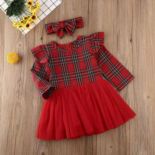 Christmas Toddler Baby Girl Plaid Princess Party Tulle Dress