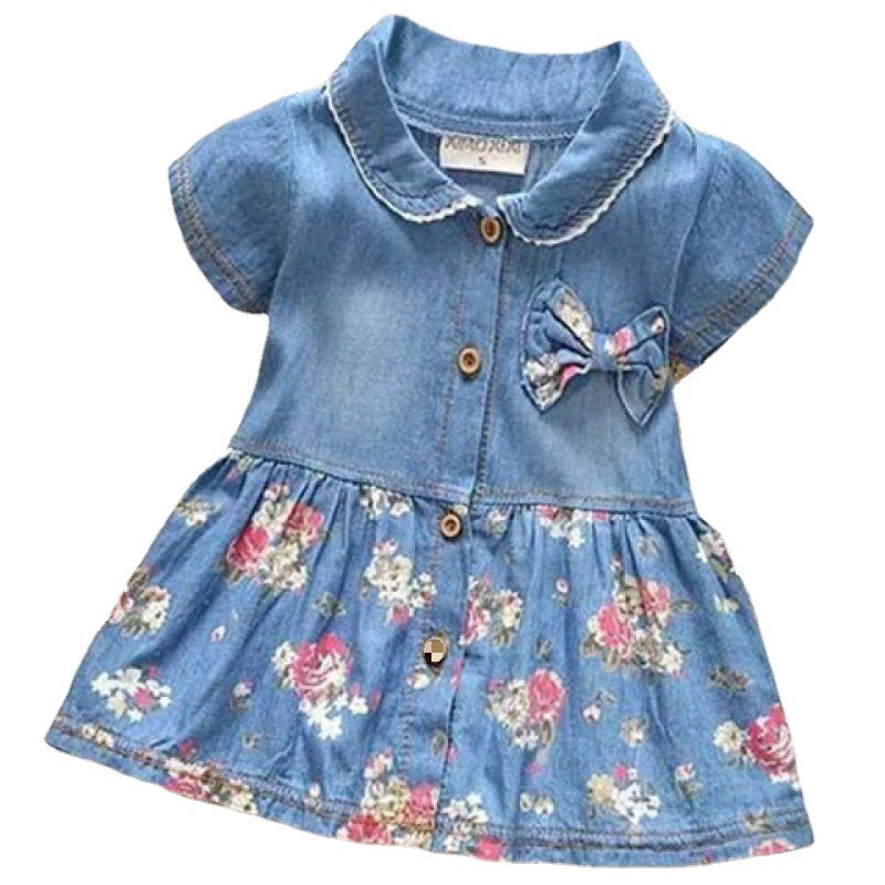 Girls Fashion Casual Denim Floral Dress