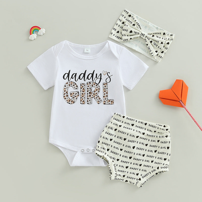 Baby Girls' Short Sleeve Onesie, Over Pants & Hair Accessory 3pc Set