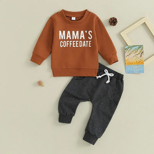 Boys' Letter Print Long Sleeve Pullover Trousers 2pc Set