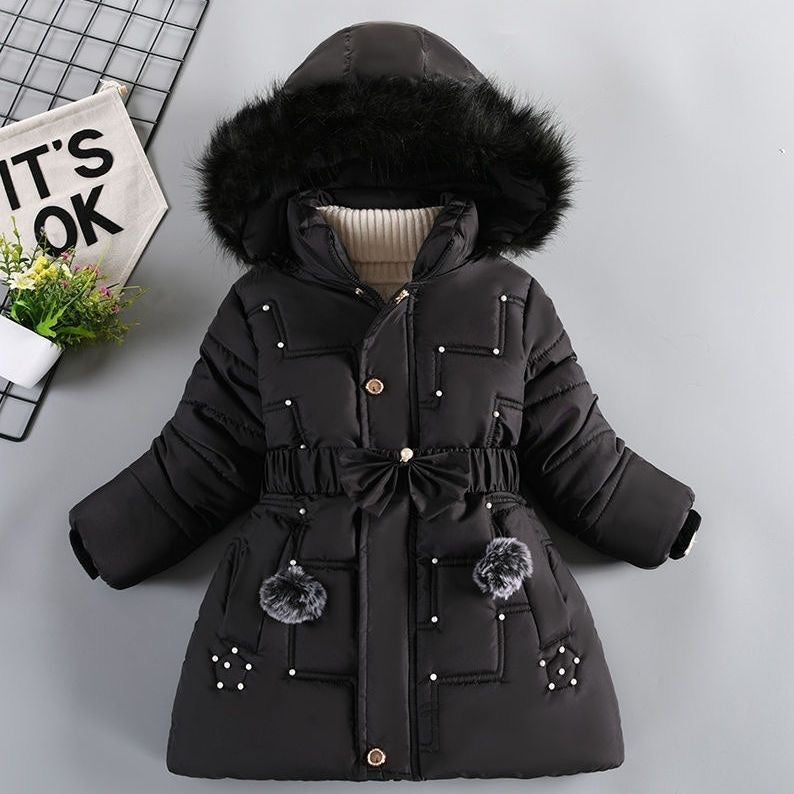 Girls' Winter Fleece-lined Coat, Thickened Cotton Jacket