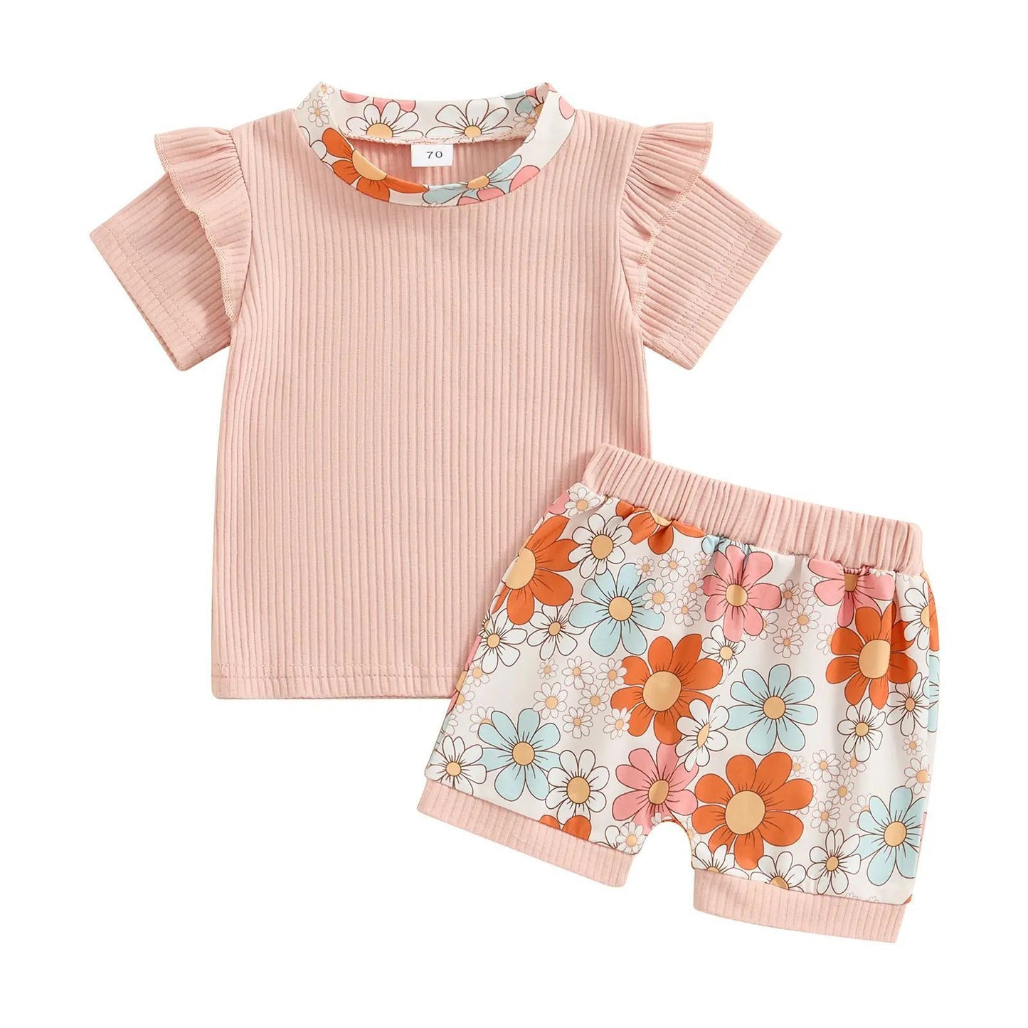 Baby/Girls' Flower Printed Short-sleeved Top Shorts 2pc Set