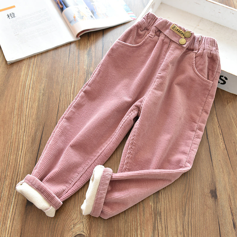 Girls' Winter Velvet Thickened Corduroy Trousers