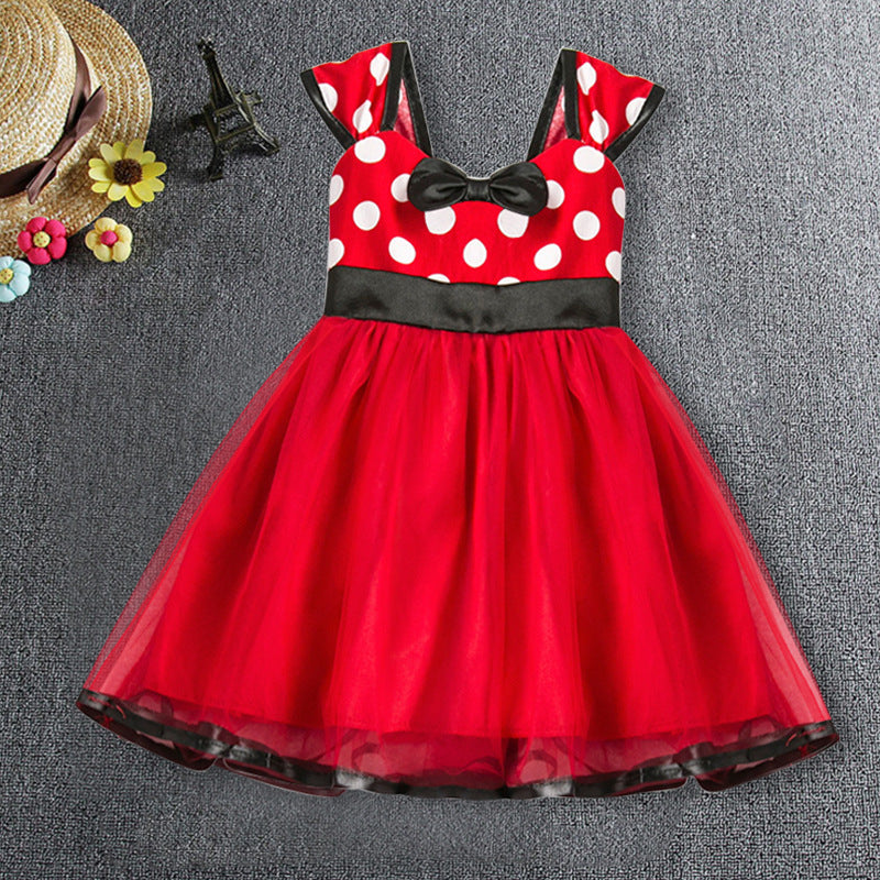 Sleeveless Vest Polka Dot Bow Princess Dress