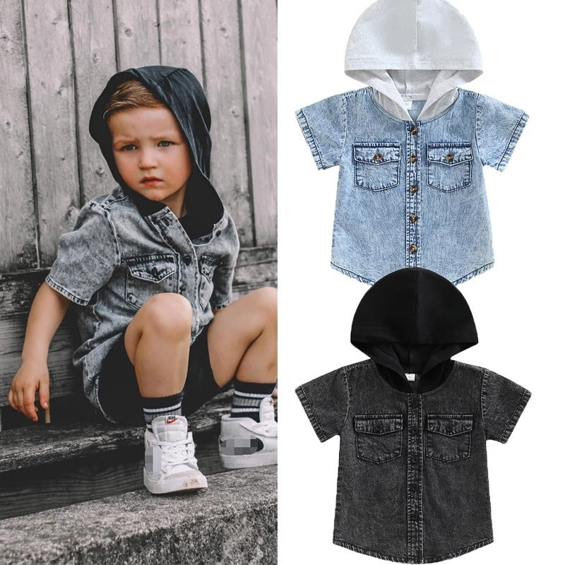 Boy Hooded Denim Shirt