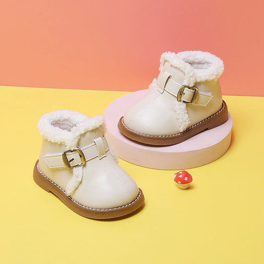 Baby Girl Autumn And Winter Plus Velvet Cotton Shoes