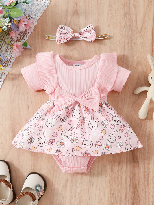 Baby Floral Bow Onesie & Headband