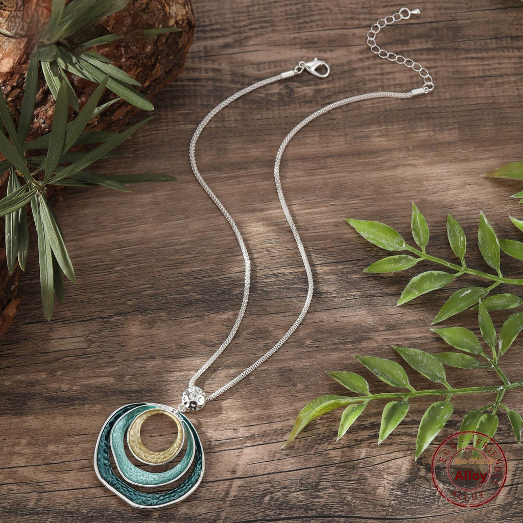 Enamel Geometric Hollow Ring Pendant Exaggerated Geometry Round Women's High-grade Necklace