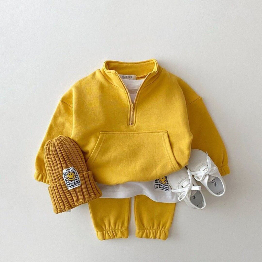 Girls' Solid Color Sweatsuit Zipper Open Stand Collar