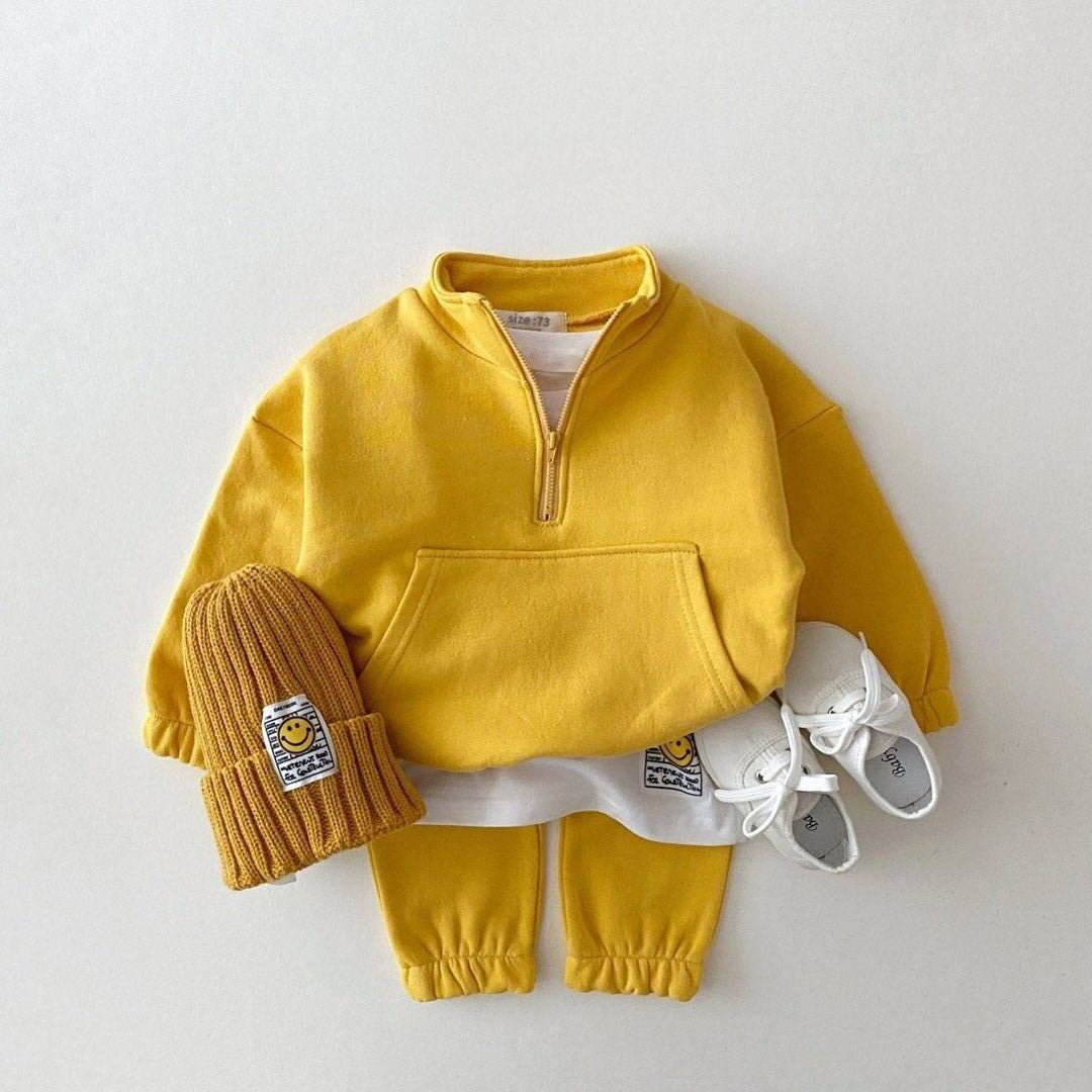 Girls' Solid Color Sweatsuit Zipper Open Stand Collar