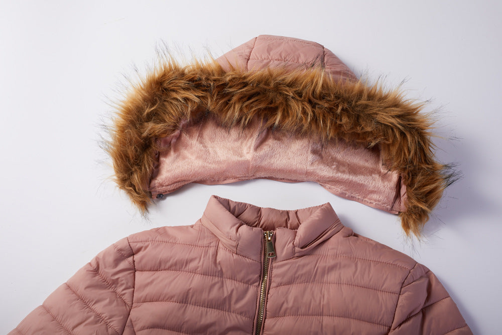 Women's Faux Fur Collar Cotton Hooded Puffer Jacket