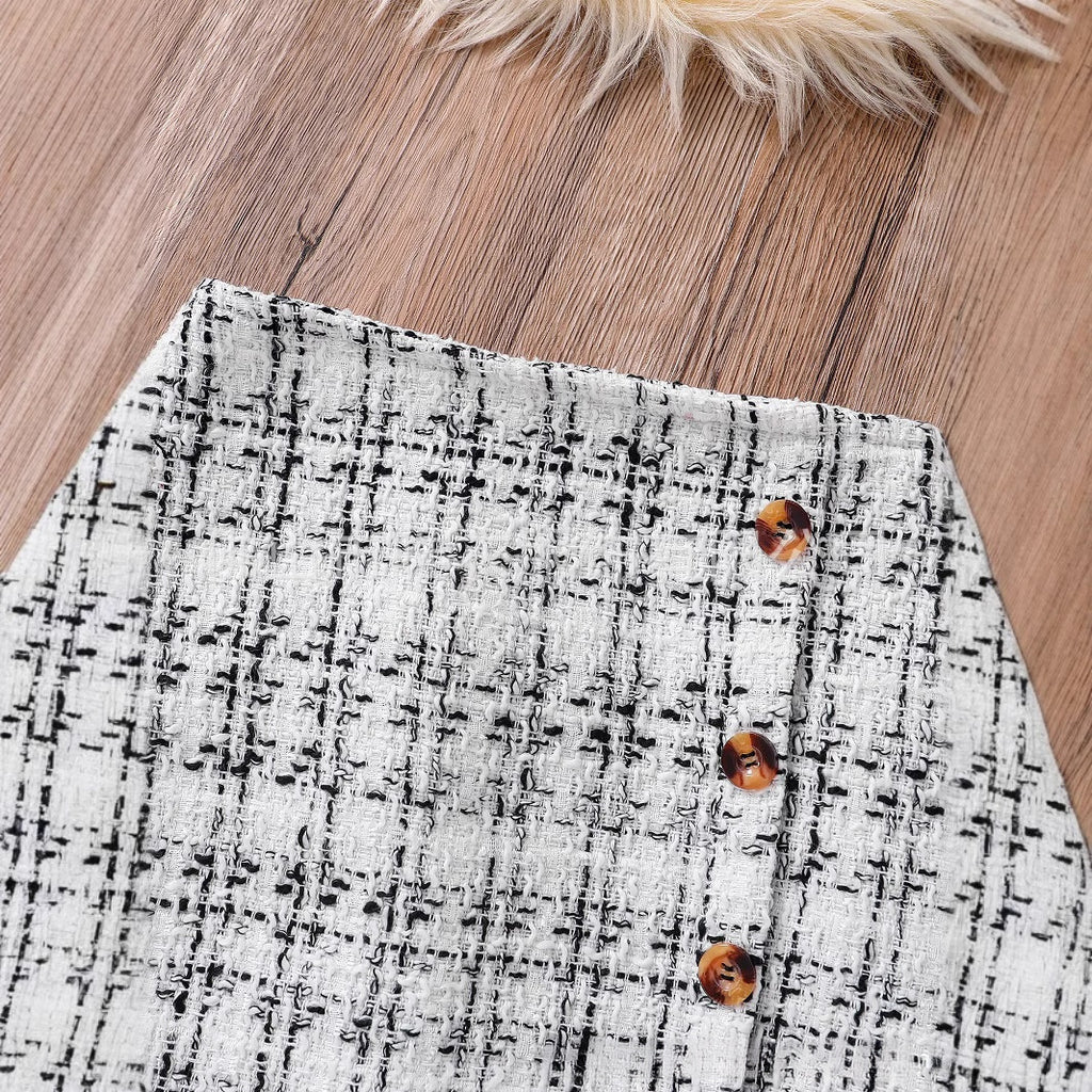 Girls' Long-sleeve Knitted Asymmetrical Skirt Set