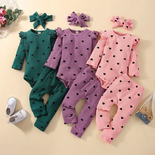 Baby Girl Love Printed Romper 3pc Set