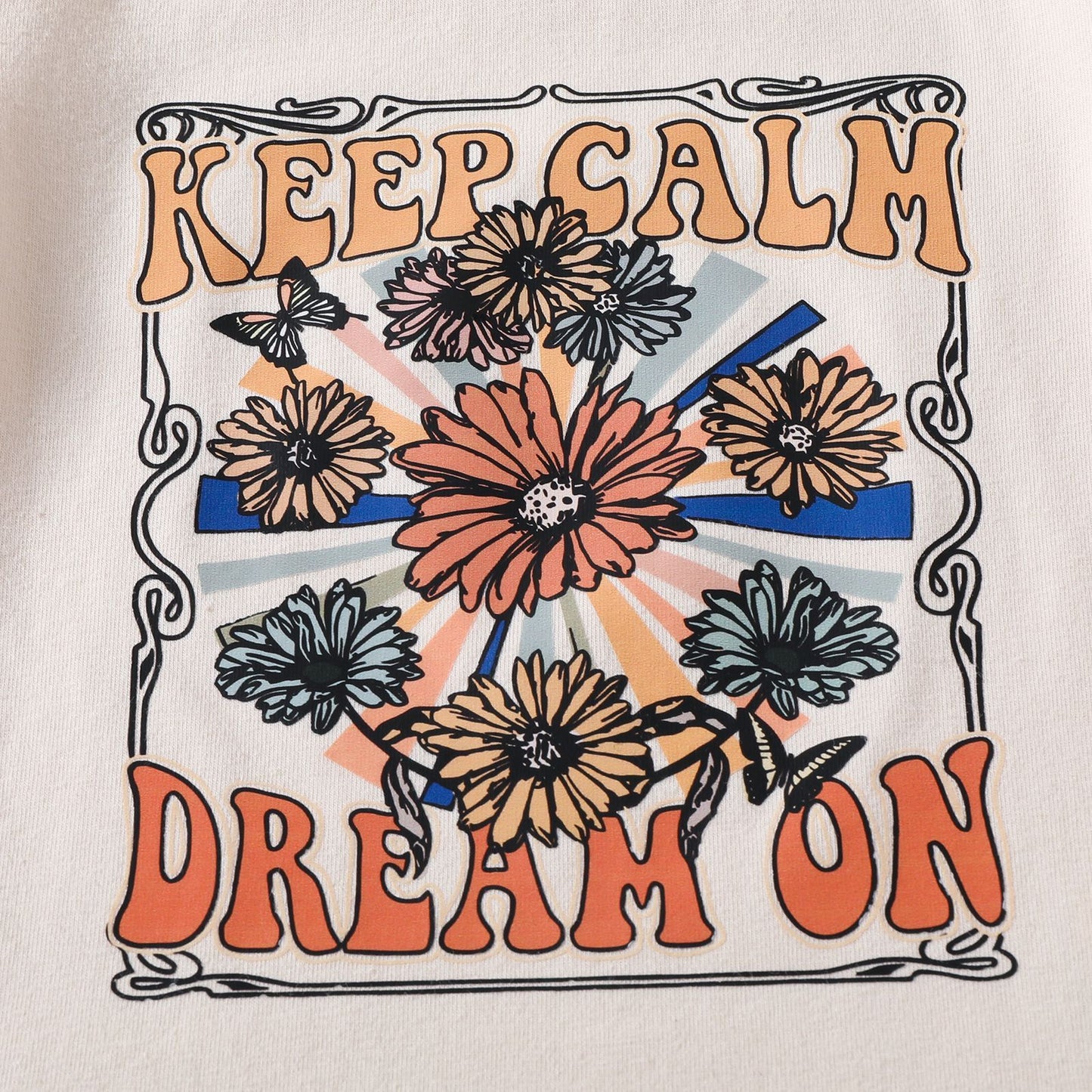 Girls' Flower Print T-shirt Bell-bottom Pants Summer 2pc Set