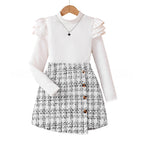 Girls' Long-sleeve Knitted Asymmetrical Skirt Set