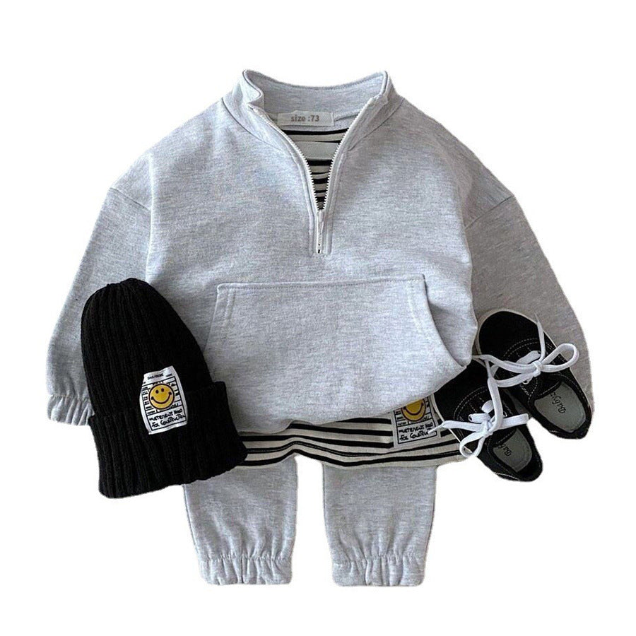 Girls' Solid Color Sweatsuit Zipper Open Stand Collar