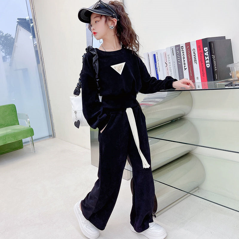 Girls' Long Sleeves Sport Sweater & Straight-leg Pants 2pc Set