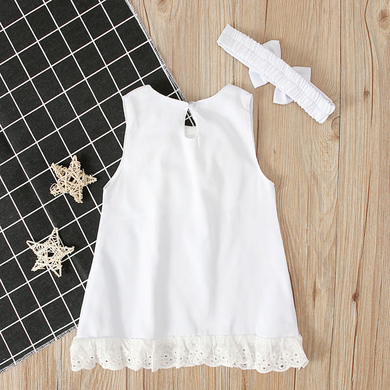 Girls Baby Sleeveless Bow Dress & Headband 2pc Set