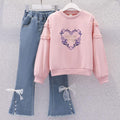 Round Neck Long Sleeve Children And Teens' Wear Girl Spring And Autumn Two Piece Set, Pink