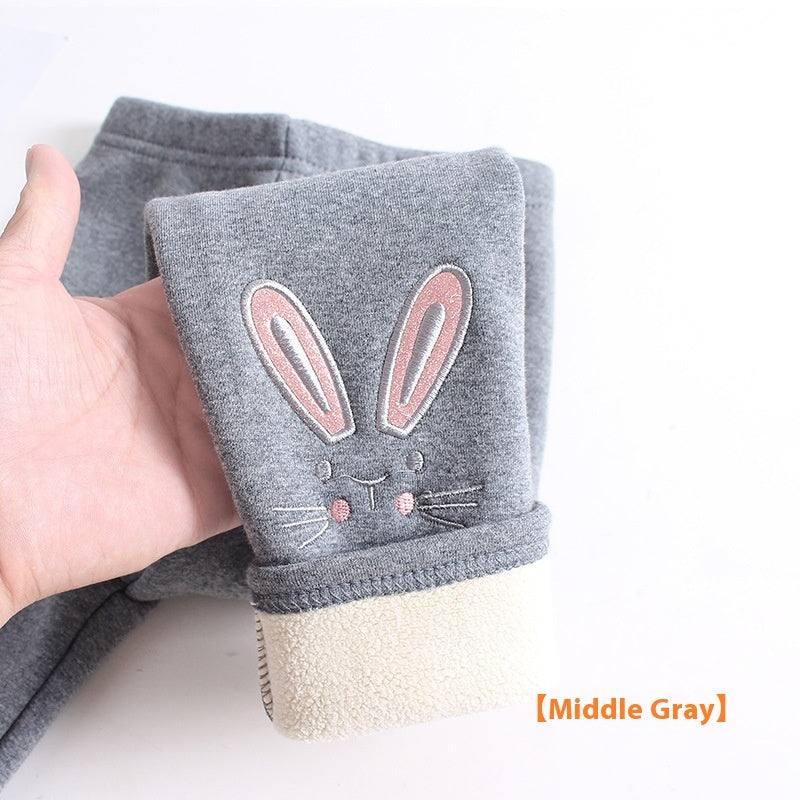 Girls' Fleece-lined Thick Leggings, Pure Cotton Baby Trousers