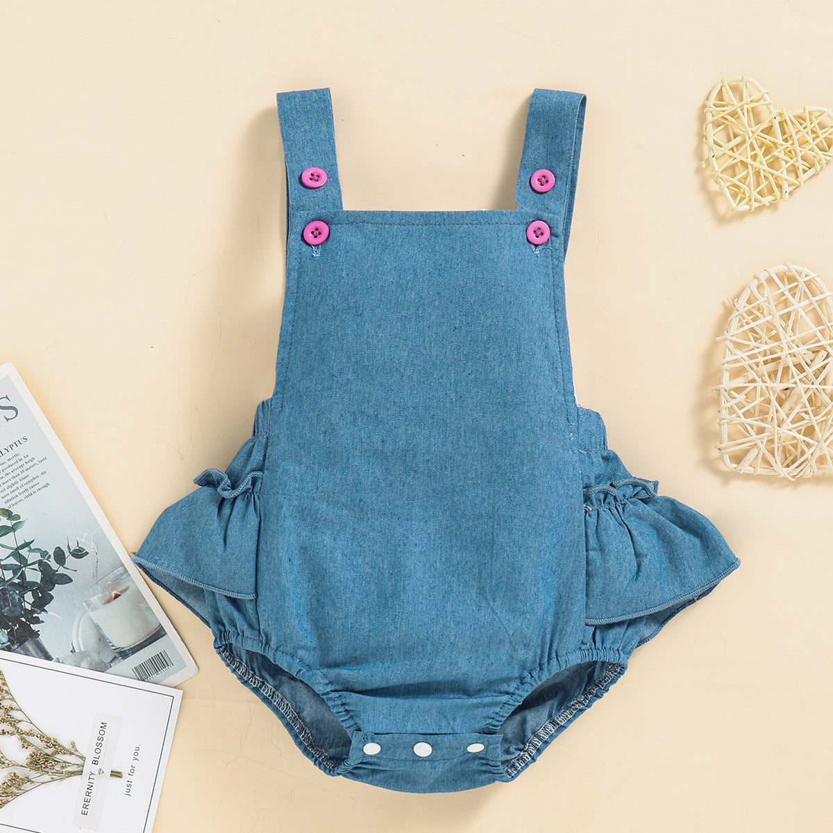 Baby Girl Denim Onesie Overall 3pc Set