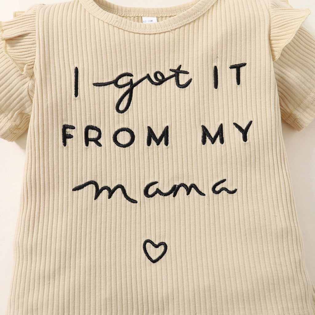 Girls' New Letter Sunken Stripe Two-piece Set