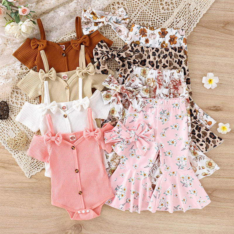 Summer Baby Girl Romper Bell-bottom Pants Suit