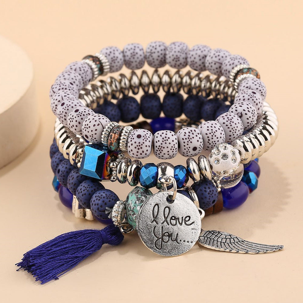 Multilayer Bracelet With Tassel 4-Piece Set