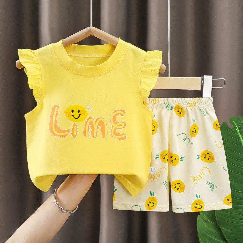 Girls' Summer Short-Sleeve Cotton Shorts Set