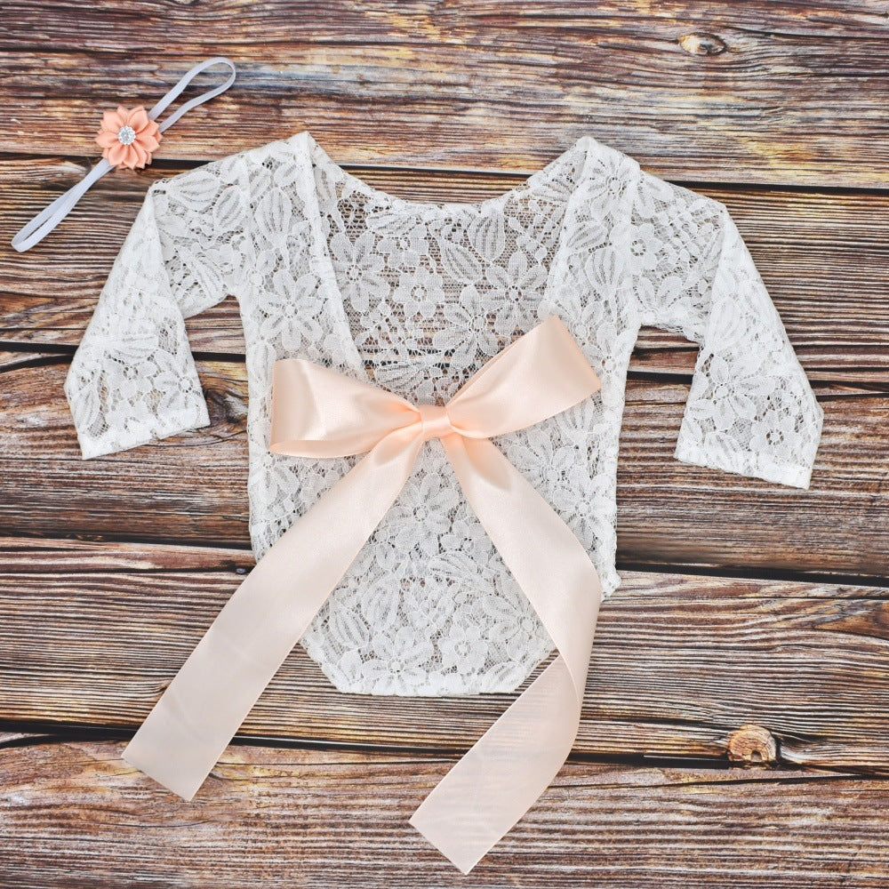 Newborn Lace Photography Outfit Tie With Bow & Headband