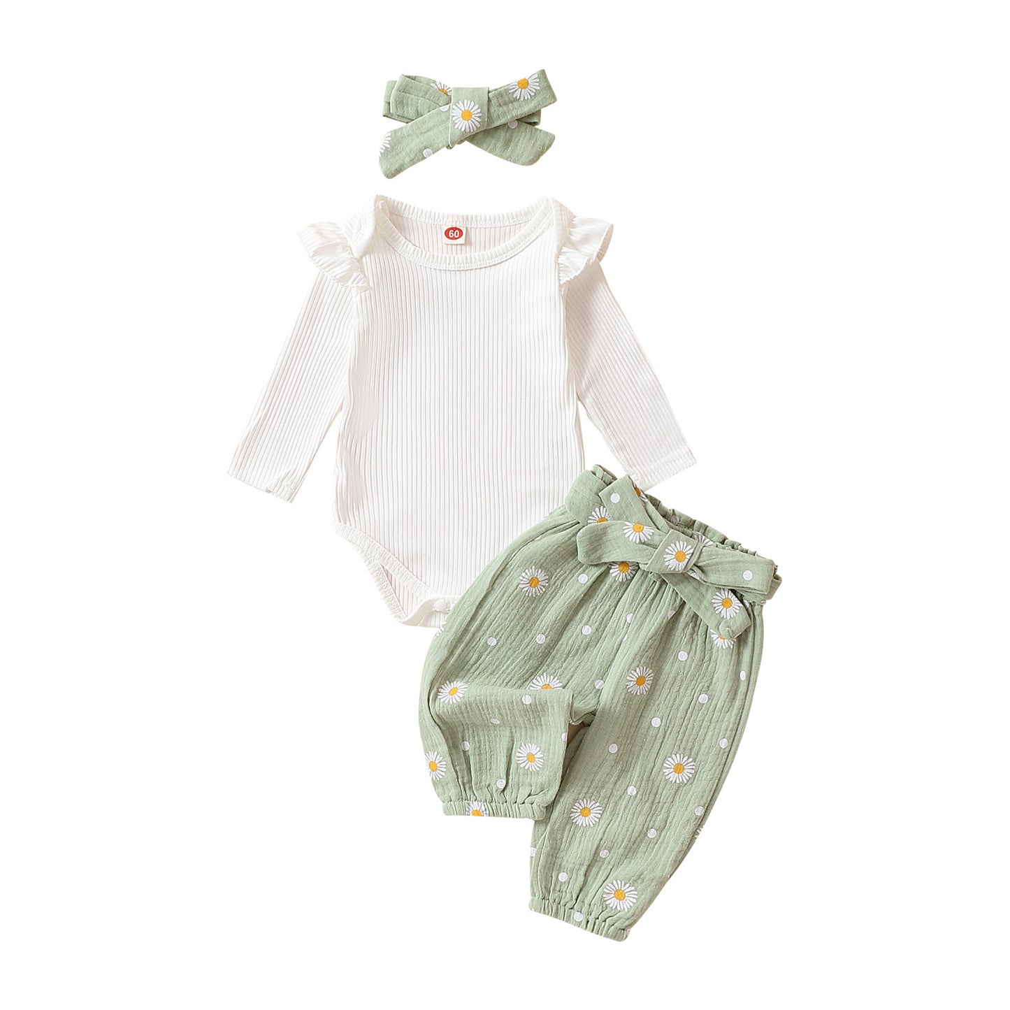 Baby Girls' Simple And Versatile Bow Three Piece Set