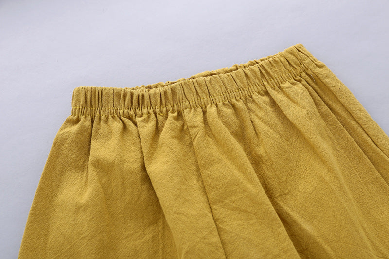 Boys' Casual Printed Cotton Linen Short Sleeved Pants Set