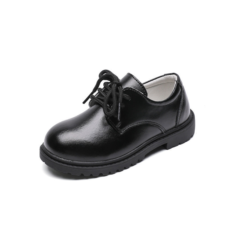 New Pure Black Leather Shoes, Boys' Formal Shoes