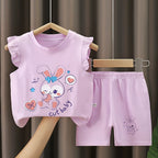Girls' Summer Short-Sleeve Cotton Shorts Set