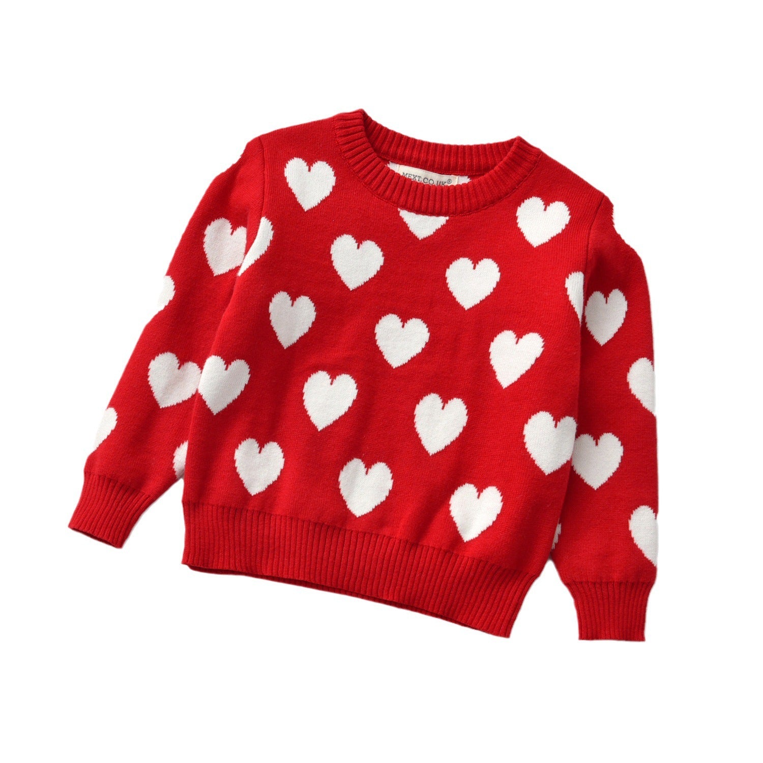 Heart Round Neck Long Sleeve Girl's Sweater