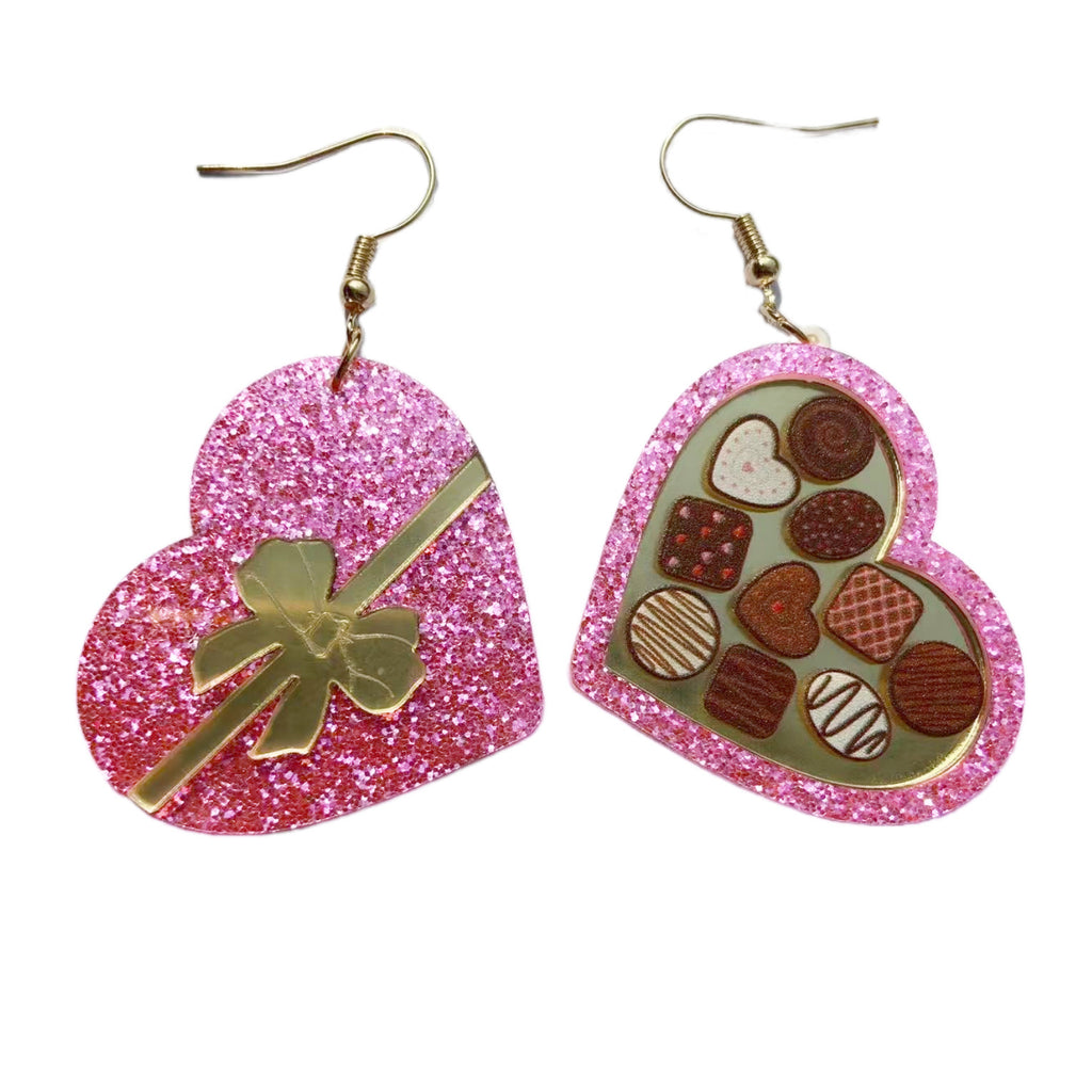 Women's Valentine's Day Red Gift Box Heart Earrings