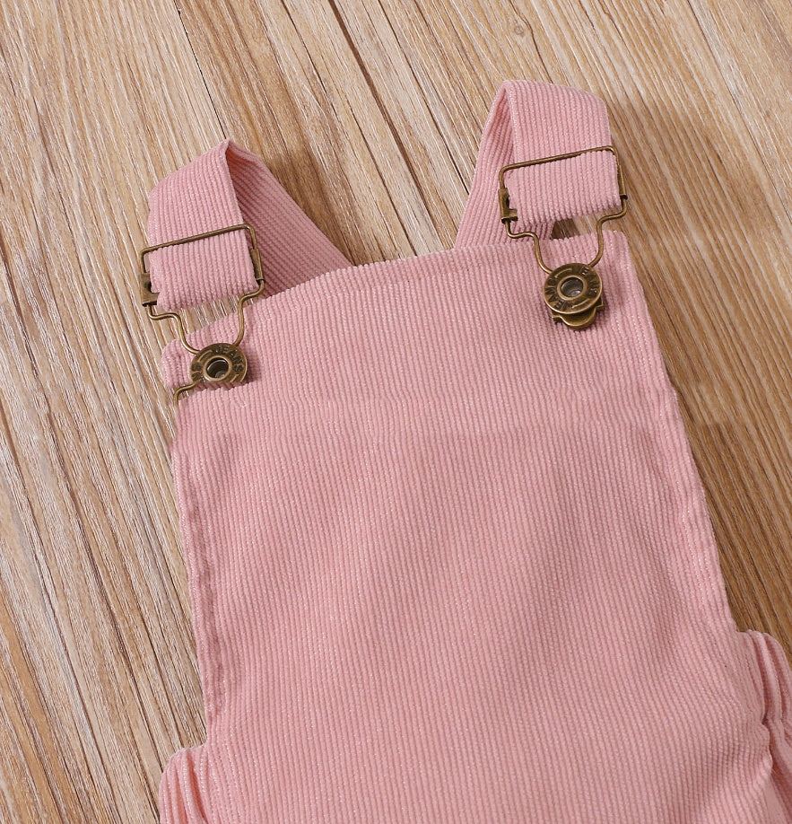 White Long Sleeve Top, Overall Onesie, Headband 3pc Set