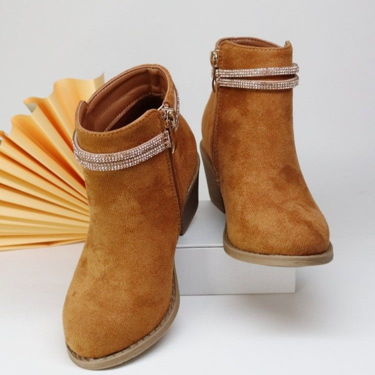 Girls' Fashion Double Strap Rhinestone Boots