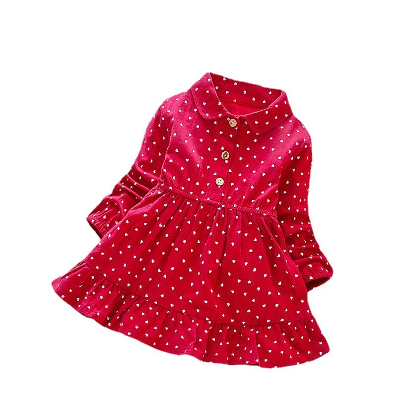 Girls' Long-sleeved Casual Heart Dress