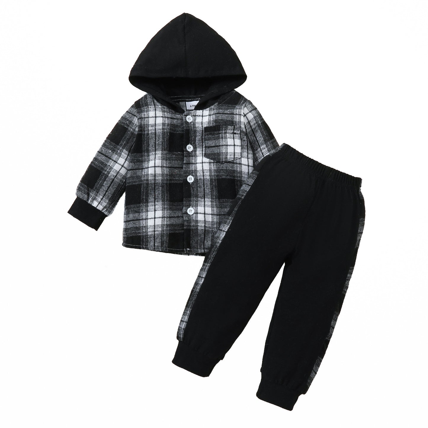 Toddler Baby Boy Classic Plaid Hooded Long Sleeve Shirt Contrast Color Trousers Suit