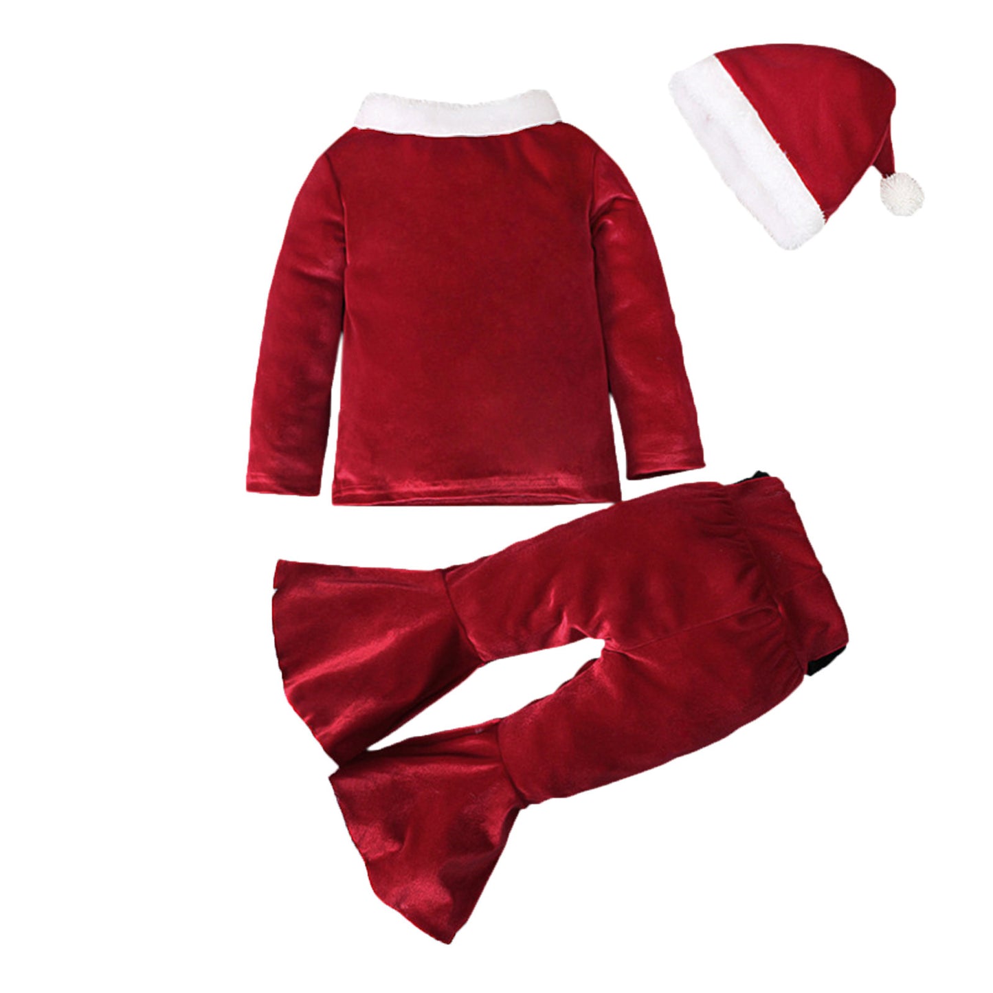 Girls' Christmas Long-sleeved Top, Bell Bottoms & Hat 3pc Set