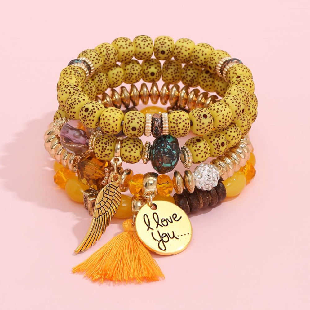 Multilayer Bracelet With Tassel 4-Piece Set