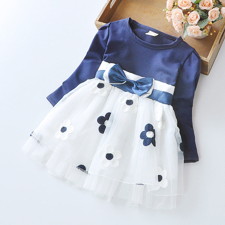 Flower Bow Long Sleeve Dress