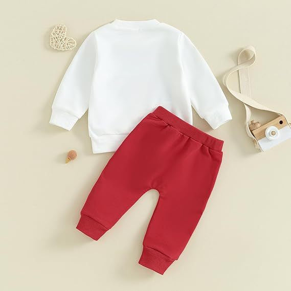 Boys' Letter Heart Print Valentine's Casual Sweatsuit 2pc Set