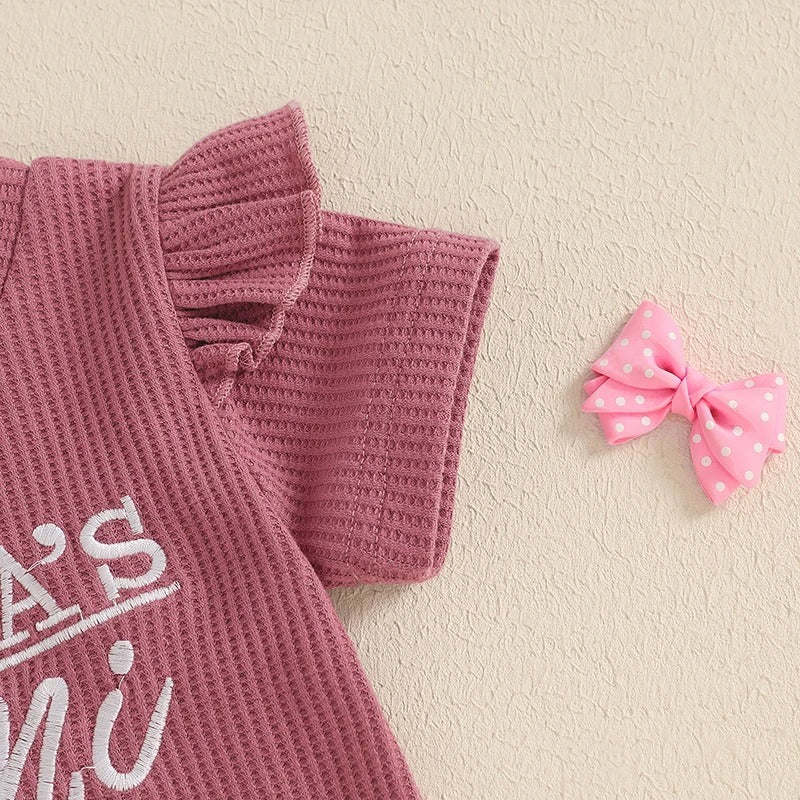 Girls' Summer Fashion Letter I Embroidery Waffle 2pc Set